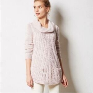 Anthropologie Guinevere Wool Blend Purple/White Cowl Neck Knitted Sweater, Small